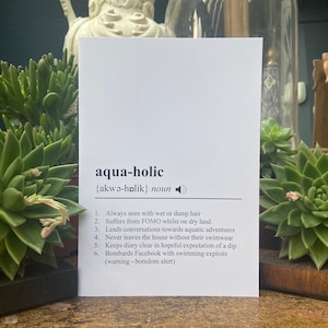 Aqua-Holic - Cartão de cumprimentos/cartão de agradecimento/cartão de aniversário divertido para amantes de natação selvagem e natação em águas abertas