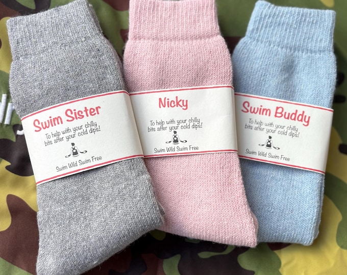 Personalised Swim Sister, Swim Buddy - Wild Swimming, Cold Water Swimming, Swimmer, Friendship, Outdoor Swimmer - Super Soft Cosy Sock Gift