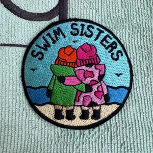 Swim Sisters Embroidered Iron or Sew On Patch - Wild Swimming, Cold Water Swimmer Gift