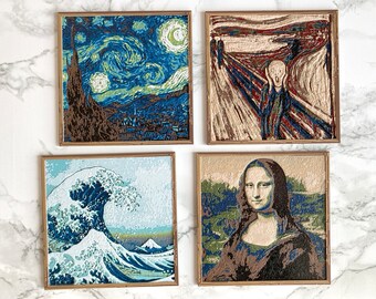 Fine / Classic Art Coasters Set (4) | 3D Print - Mona Lisa, Starry Night, The Scream, The Great Wave off Kanagawa