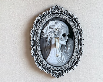 Gothic Skeletal Cameo Light Switch Cover: Victorian Style 3D Printed Greyscale Black/White