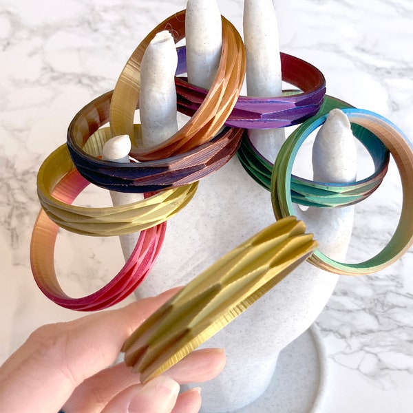 Faceted Bangle in a Variety of Sizes - Lightweight 3D Printed Multi-Colored and Single Color Options