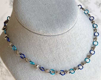 All Clasp and Dark Blue/Light Blue Jump Ring Necklace | Easiest to put on and take off necklace that's never backwards!