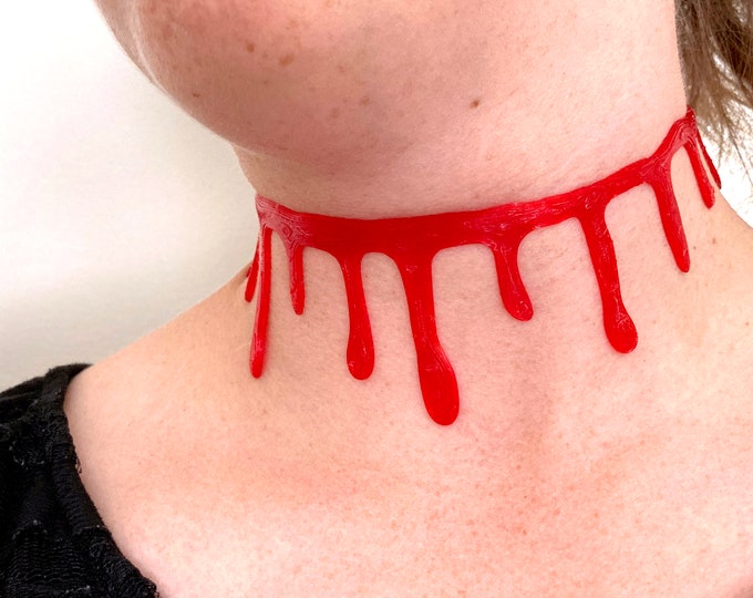 Dripping Bloody Slit Neck Choker: 3D Print Halloween Jewelry