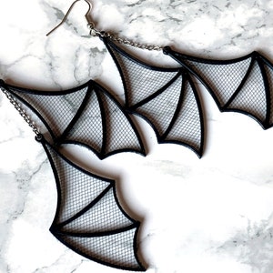 3D Print Bat Wing Halloween Earrings with Tulle Wings