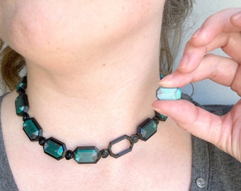 Flexible Link Choker | Black, 3D Print with Interchangeable 3D Print Emerald Gems Various Color Choices