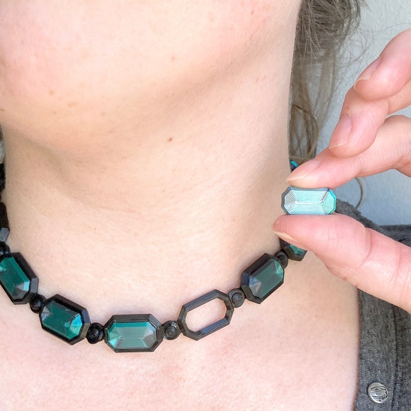 Flexible Link Choker | Black, 3D Print with Interchangeable 3D Print Emerald Gems Various Color Choices