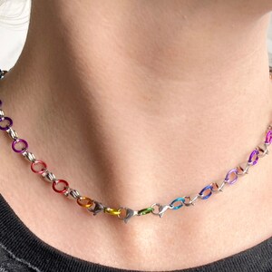 Rainbow Jump Ring Necklace: Stainless Steel Clasp Chain