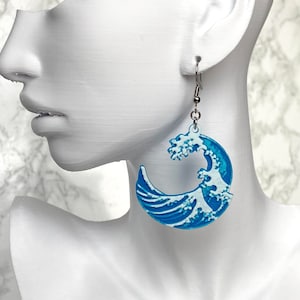 The Great Wave off Kanagawa Inspired Japanese Style 3D Printed HueForge Earrings