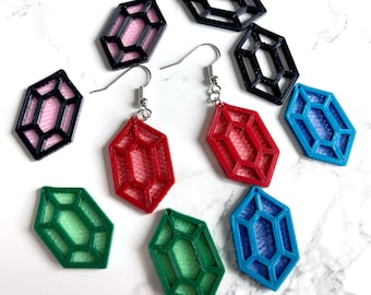 Faux Stained Glass 3D Print Rupee with Tulle Lightweight Earrings