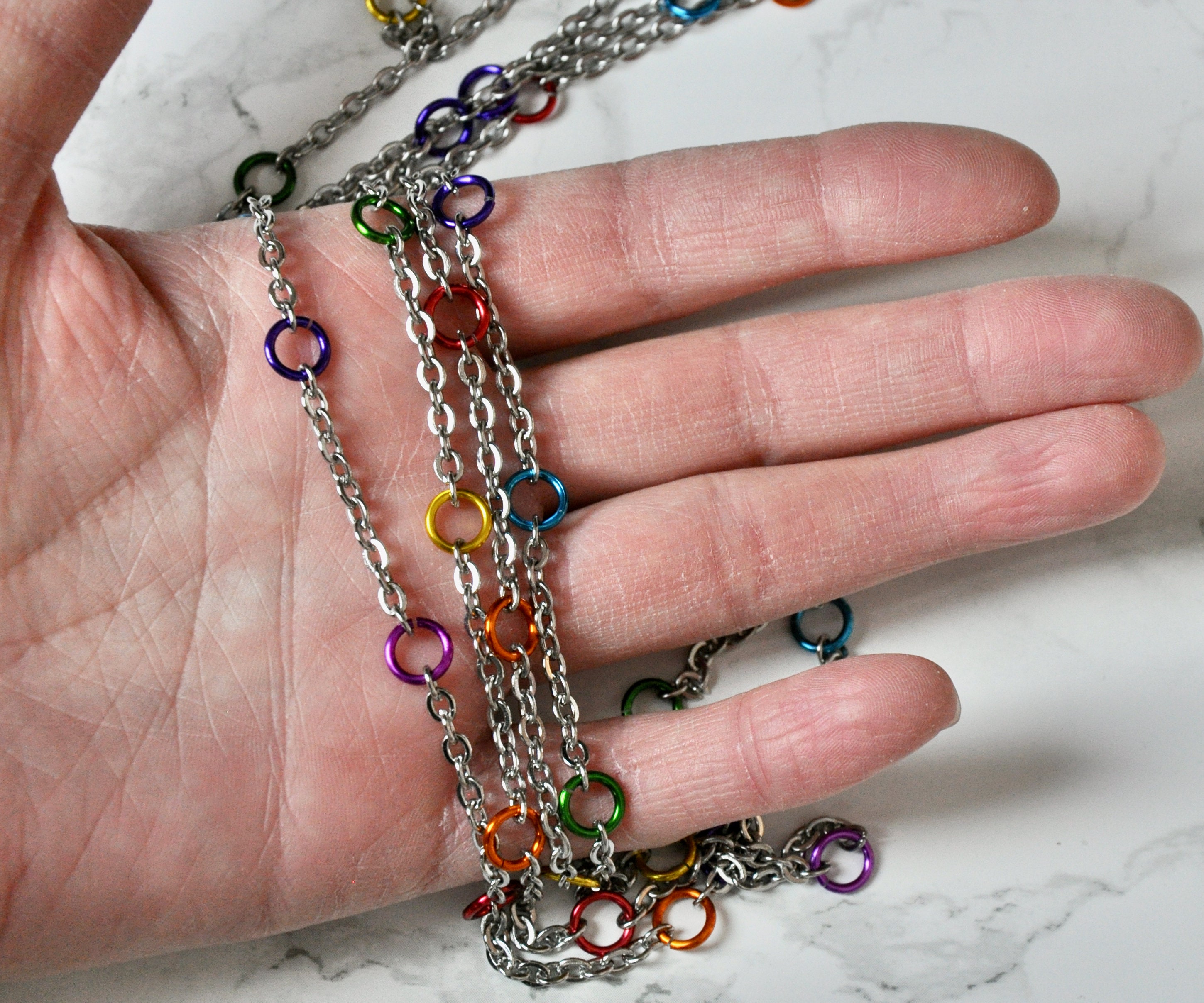 Long Single Strand Rainbow Jump Rings and Stainless Steel Etsy