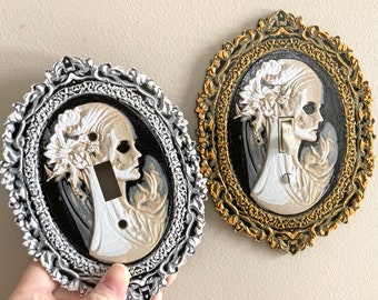 Gothic Victorian Style Skeletal Cameo in Frame 3D Printed Switch Cover