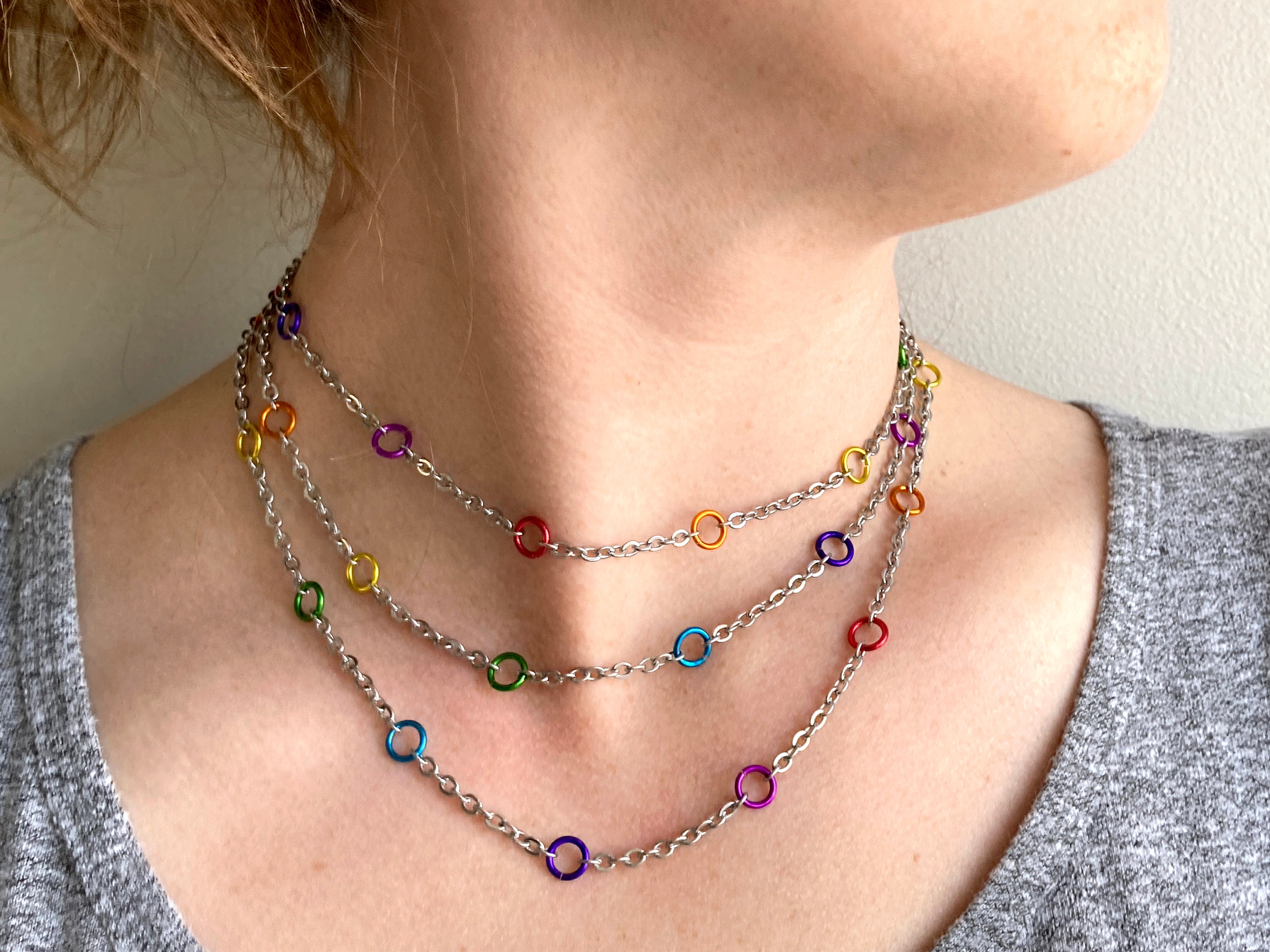 Long Single Strand Rainbow Jump Rings and Stainless Steel Etsy