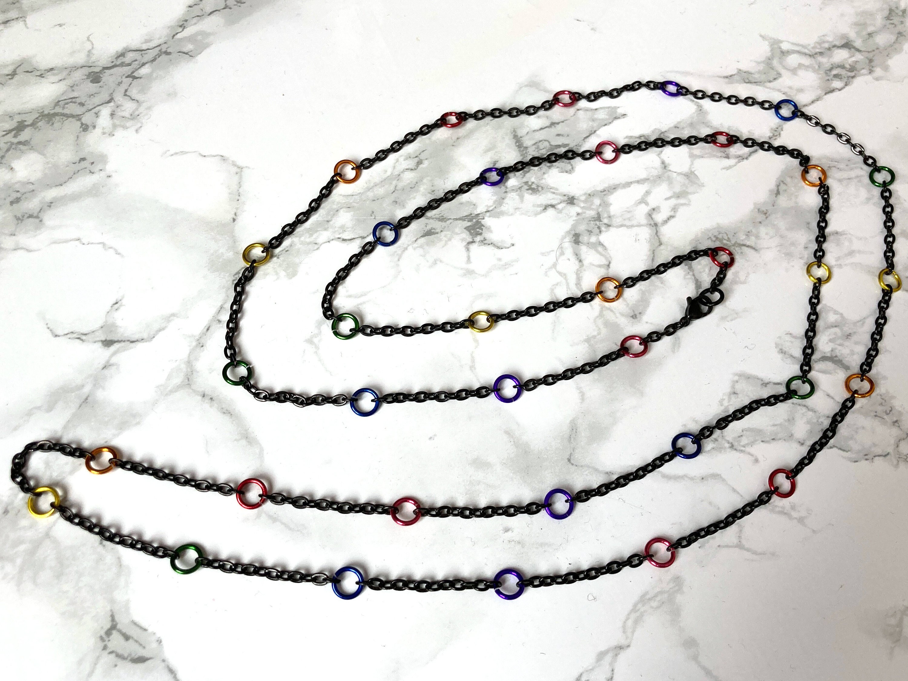 Long Single Strand Rainbow Jump Rings and Black Stainless Etsy