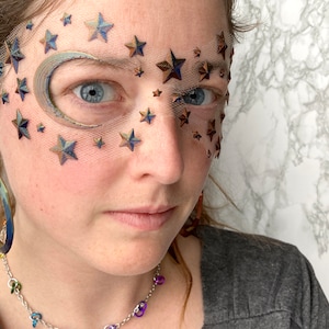 Flexible Masquerade Masks 3D Print Lightweight Moon and Stars Dark Rainbow with Rainbow Ribbon