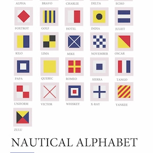 Nautisches Alphabet Flaggen Kreuzstichmuster (26 Muster, ALPHA bis ZULU)