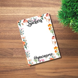 Sticker backing card template, Canva template, small business supplies, print at home cards, sticker shop supplies, floral sticker packaging
