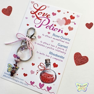 PERSONALIZED Love Potion Gemstone Crystal Keychain, Custom Key Ring, Boho Phone Charm, Bag Accessories, Handmade, Bestie Gift, Attract Love