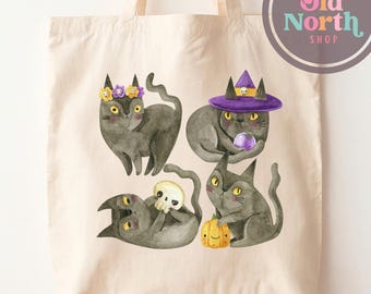 Cute Cat Halloween Tote, Trick Or Treat Bag, Cute Kids Halloween Tote, Cute Halloween Candy Bag, Retro Kids Halloween Trick Or Treat Bag