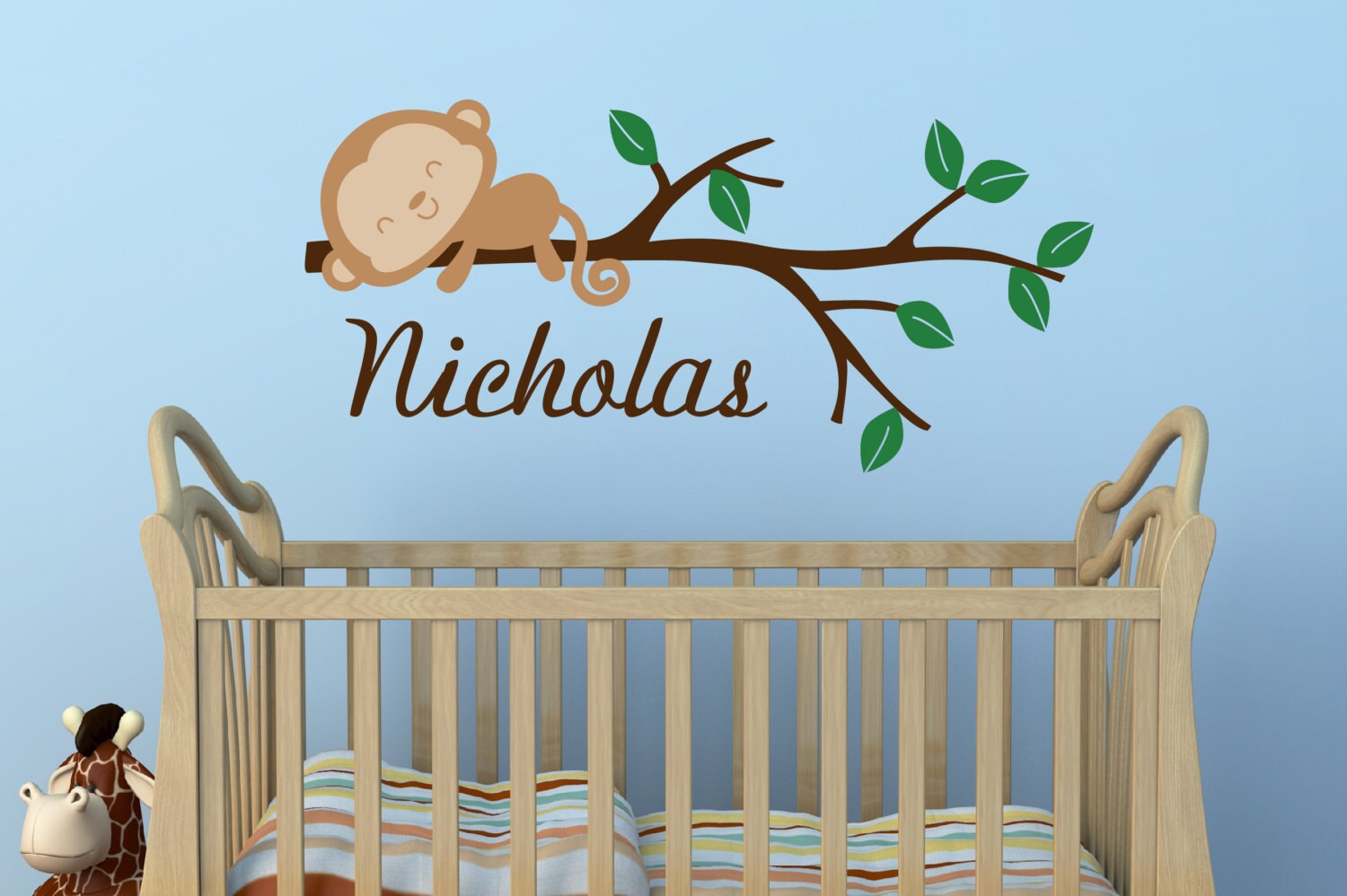 Boys Monkey Name Wall Decal Jungle Nursery Safari Nursery Etsy