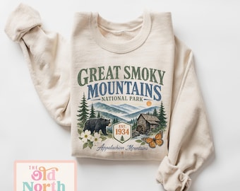 Great Smoky Mountains National Park Retro Sweatshirt, Smoky Mountains Adult Crewneck Sweatshirt