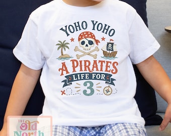 A Pirates Life For Three Shirt, Summer Third Birthday Tee, Boys Summer Beach Birthday Shirt, Boys Pirate 3rd Birthday Tee