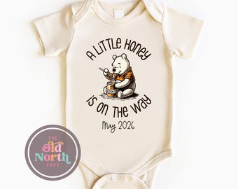 A Little Honey Is On The Way Onesie®, Coming Soon Baby Shirt, Pregnancy Announcement Bodysuit, Baby Announcement Shirt, Pooh Bear Baby