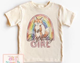 Fox Birthday Girl Shirt, Rainbow Fox Birthday Tee, Girls Fox Birthday, Pink Watercolor Fox Tee, Cute Girls Birthday Shirt