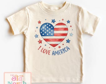 I Love America Shirt, Cute Kids 4th Of July Shirt, Patriotic Kids Shirt, 4th Of July Parade Shirt, Independence Day Flag Heart Shirt
