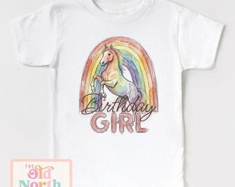 Horse Birthday Girl Shirt, Rainbow Horse Birthday Tee, Girls Horse Birthday, Watercolor Horse Birthday Tee, Cute Girls Farm Birthday Shirt