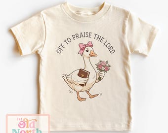 Off To Praise The Lord Shirt, Cute Goose Kids Christian Shirt, Cute Jesus Kids Sunday School Shirt, Children's Bible Verse Shirt