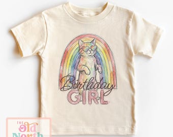 Cat Birthday Girl Shirt, Rainbow Cat Sunglasses Birthday Tee, Girls Cat Birthday, Watercolor Cat Birthday Tee, Cute Girls Birthday Shirt