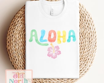 Aloha Watercolor Shirt, Girls Aloha Shirt, Hawaii Shirt, Aulani Shirt, Oahu Shirt, Waikiki Shirt, Big Island Shirt, Kauai Shirt, Maui Shirt