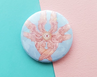 Biblically accurate angel seraphim, Holographic pinback button
