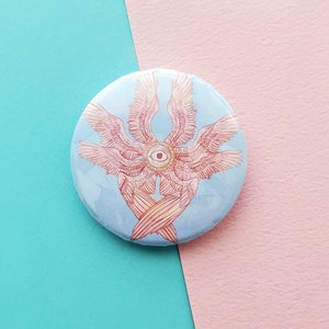 Biblically accurate angel seraphim, Holographic pinback button