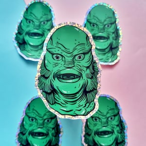 Holographic Creature from the Dark Lagoon Sticker - Classic Horror Artwork - Gillman Art - Movie Sticker - Swamp Monster Art