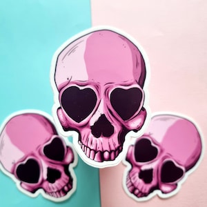 Heart skull sticker- Pink love in death, Yami kawaii
