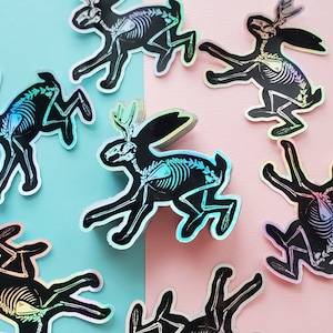 Holographic Jackalope skeleton sticker