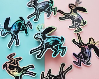 Holographic Jackalope skeleton sticker