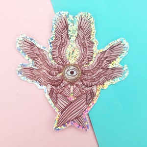 Biblically accurate angel seraphim, Holographic glitter sticker