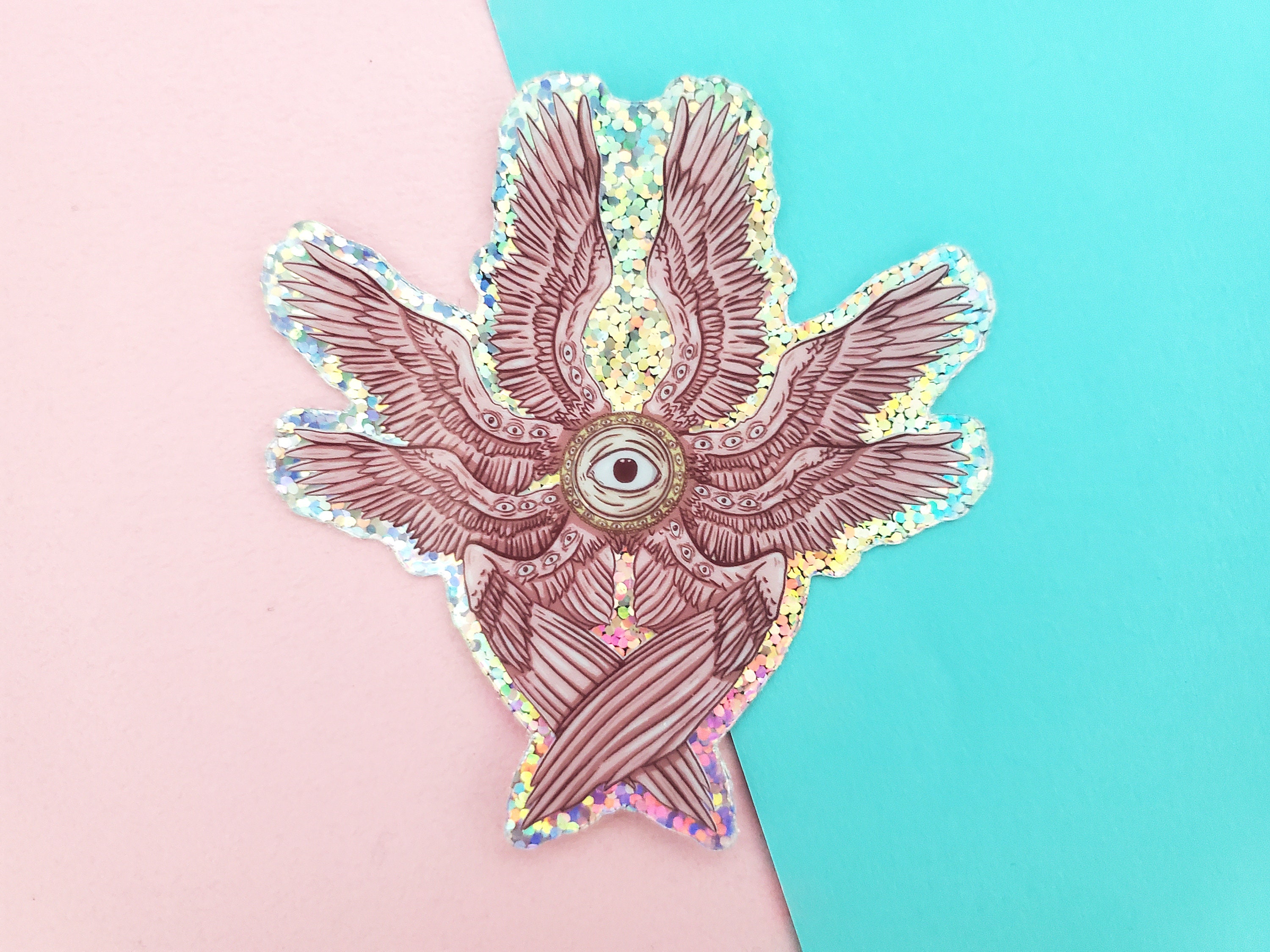 Biblically accurate angel seraphim, Holographic glitter sticker