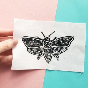 Parche para coser con diseño de polilla halcón de la cabeza de la muerte, estampado en bloque