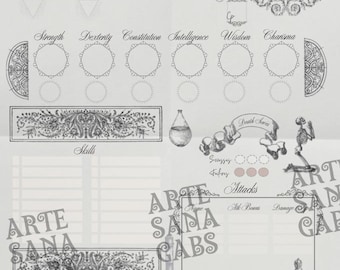 fancy character sheet, printable dnd character sheet, dark academia dnd