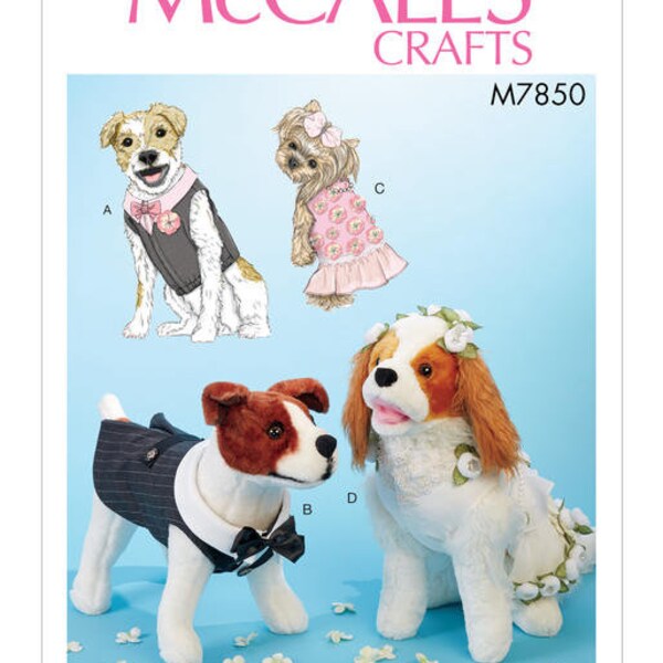 McCalls 7850 Pet Clothes Sewing Pattern, New Uncut Size Xsm-Lrg, Pet Wedding Clothes Pattern, Male and Female