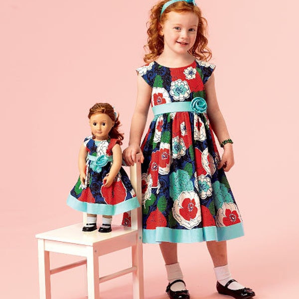 McCalls 6875, Childs Dress and 18" Dolls Dresses, New Uncut Sewing Pattern, Matching childs and dolls dress pattern, size 2-3-4-5