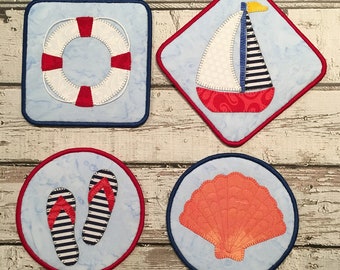 Coasting by the Sea by Sandy Fitzpatrick, 5" Coasters Sewing Pattern, Coasters Sewing Pattern, new uncut, free us shipping