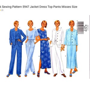 Butterick Sewing Pattern 5947 Jacket Dress Top Pants Misses Size 8-10-12, New Uncut FF