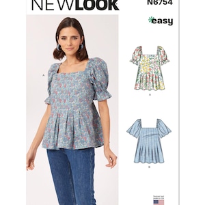 New Look 6794 Sewing Pattern Misses  Top With Sleeve Variations, Size 8-18, New Uncut, Easy!