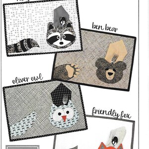 Critter Placemats Sewing Pattern, by Vanilla House Designs, new uncut sewing pattern, Free US Shipping