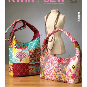 K4093 Patchwork Shoulder Bags, New Uncut Sewing Pattern for Shoulder bags, Kwik Sew K4093, DIY Summer Bag